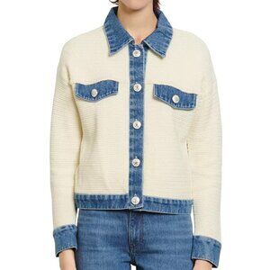 Sandro Cream Crochet Nino Denim-Trim Cardigan (S)